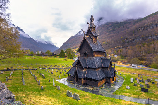 Borgund, Norway - May 14, 2017: The Stave Church of Borgund in Laerdal, Norway