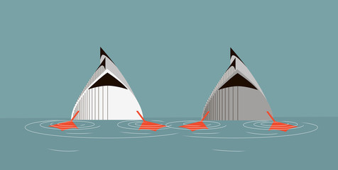 Ducks dive in search of food or synchronized swimming in nature