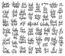set of 50 hand lettering inscriptions about healthy life