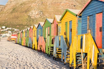 Multi colored Beach huts on sand