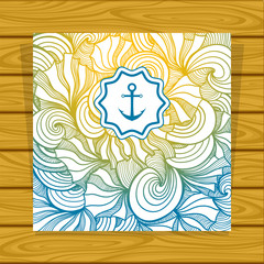Template Abstract summer Zen-doodle background with anchor in yellow blue for decoration marine or summer flyers menu or banners
