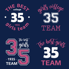 The best girls team college logo 35 isolated vector set