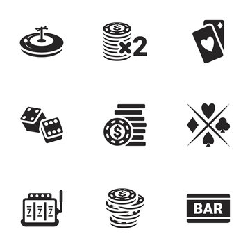 Icons for theme Casino and gambling , vector, icon, set. White background