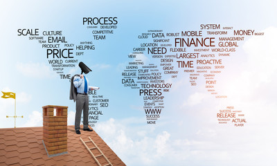 Concept of home security and privacy protection with camera headed man