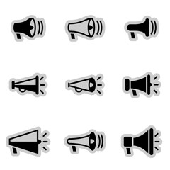 Icons for theme megaphone, vector, icon, set. White background