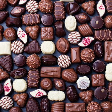 Assortment of fine chocolate candies. Top view