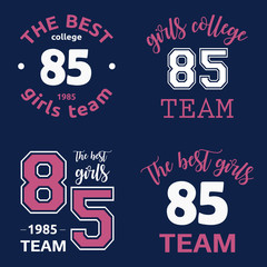 The best girls team college logo 85 isolated vector set