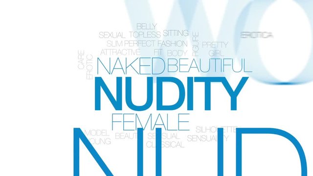 Nudity animated word cloud, text design animation. Kinetic typography.