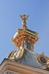 PETERHOF, RUSSIA - 21 May, 2017: Detail of the petrodvorets. Golden dome and eagle close-up