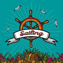 Vector illustration on the theme of sea travel and sailing