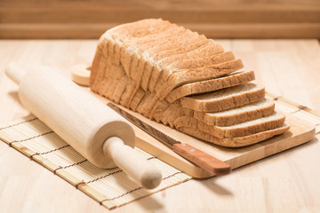 sliced bread on wooden table