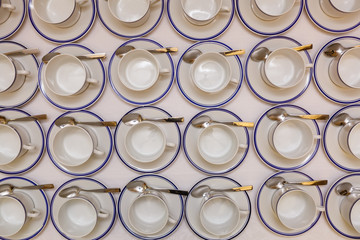 coffee cups served on white table as at coffee shop