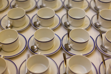 coffee cups served on white table as at coffee shop