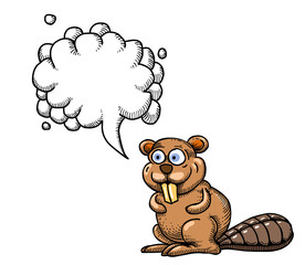 Cartoon image of beaver. An artistic freehand picture. With speech bubble.