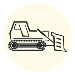 Outline earth mover icon, bulldozer icon, flat transport object