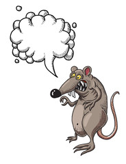 Cartoon image of evil rat. An artistic freehand picture. With speech bubble.