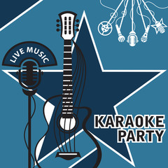 Naklejka premium banner with microphone and guitar for karaoke 