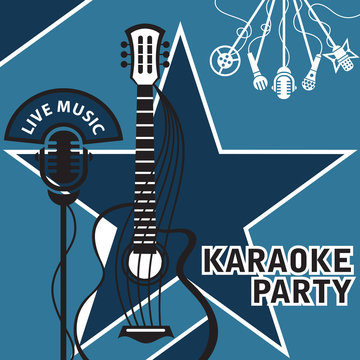 banner with microphone and guitar for karaoke
