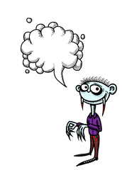 Cartoon image of vampire boy. An artistic freehand picture. With speech bubble.