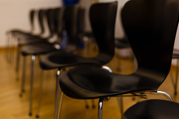 Table and chairs in meeting room.