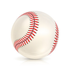 Baseball Leather Ball Close-up Isolated On White. Realistic Baseball Icon. Vector Illustration