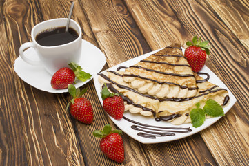 Crepes with Banana and strawberries