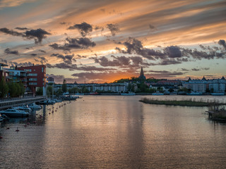 Fototapeta premium View of Sunset in Södermalm from Hammarby Sjöstad, Stockholm