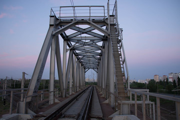Railroad bridge. The Iron Bridge. Side view.