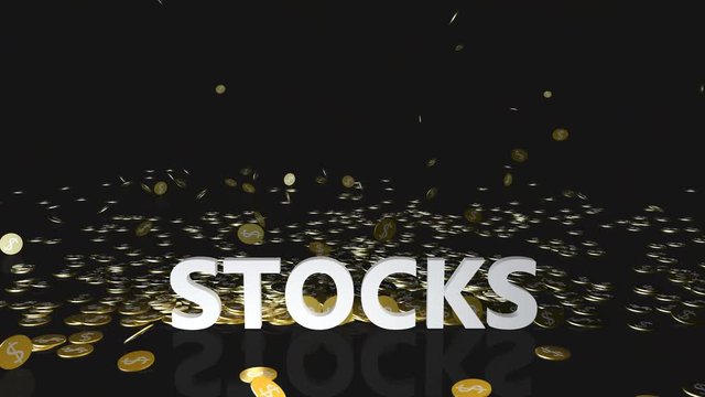 Stocks Concept with Gold Coins Falling From the Sky