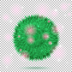 Vector fur ball illustration. Abstract illustration with fluffy sparkling ball on transparent background
