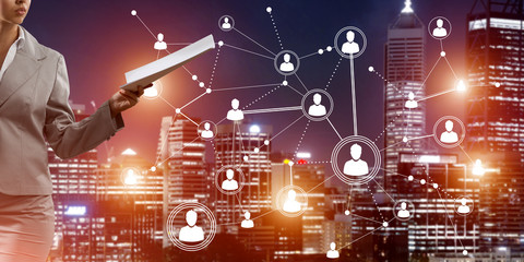 Concept of modern business networking that connect and cooperate people