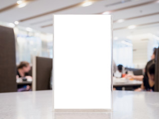 Blank Menu frame on Table in cafe restaurant