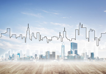 Background image with city center view as modern business life concept