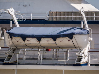 lifeboat on the deck of passenger cruise ship