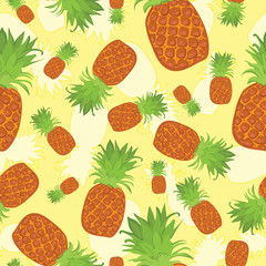 Tropical summer seamless pattern of pineapples on yellow background