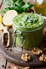 Pesto sauce with parsley and walnuts