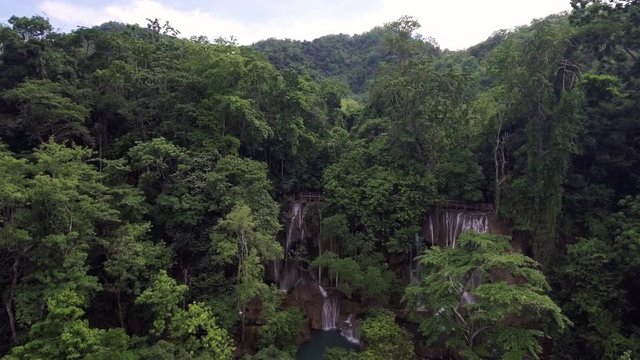 aerial shot of beautiful waterfall wonder in nature
