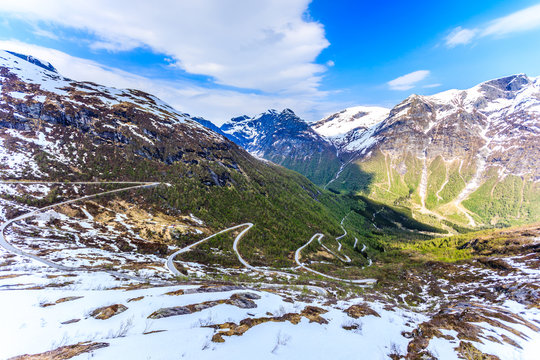 A winding and narrow road providing access to the mountain in Gaular.
