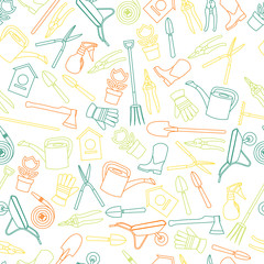 Gardening seamless pattern design with cute flat icons vector