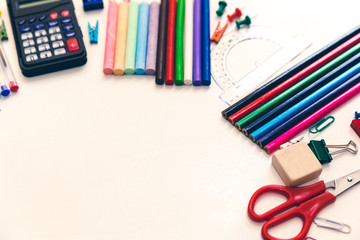  School and office supplies. Stationery on white background.