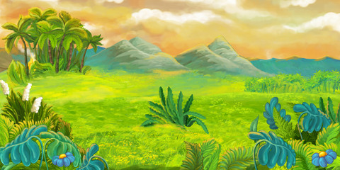 cartoon nature floral scene with hills © agaes8080