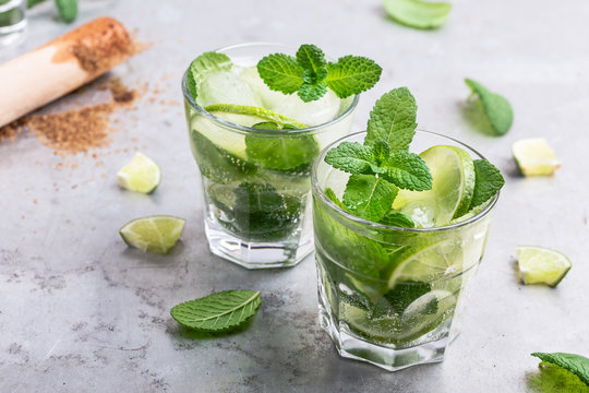 Mojito cocktail on light gray background
