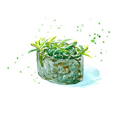 Gunkan of a chuka. Japanese cuisine.Watercolor hand drawn illustration.White background.