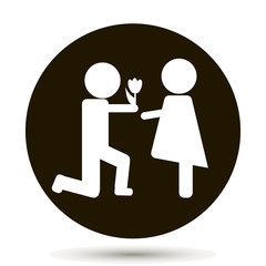 The man gives the woman flowers. Icon on  black background. Vector.