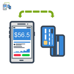 Obraz premium Phone and cards flat vector icon