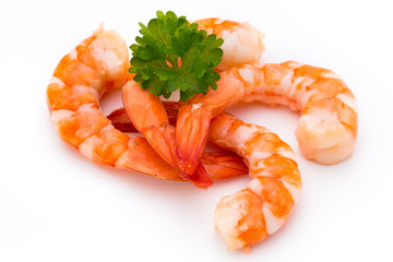 Steamed tiger shrimp isolated on white background.