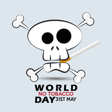 smoking skull in the world no tobacco day over light blue color backdrop