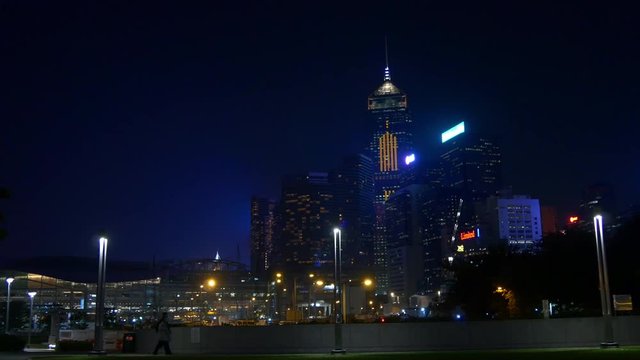 night time hong kong downtown illuminated panorama 4k china
