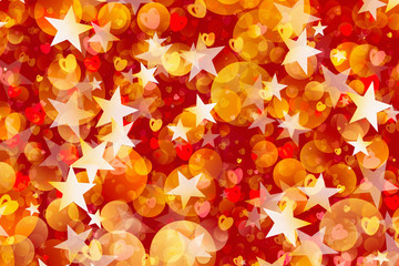 many flying stars, rounds and hearts. Holiday background