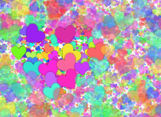 Fototapeta na wymiar many small multicolored hearts backgrounds